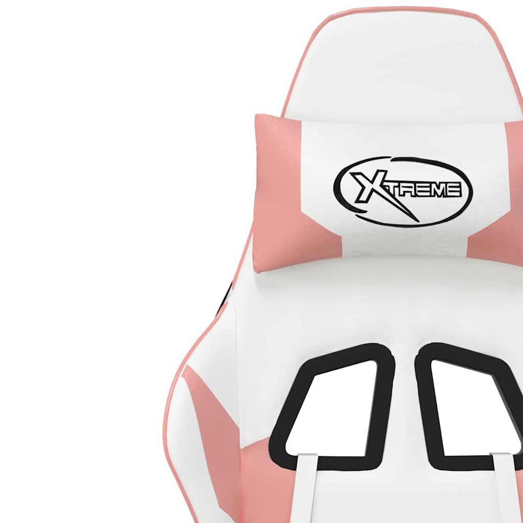 Gaming Chair with Massage Function White and Pink Artificial Leather