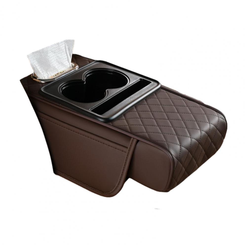 Car Armrest Box Faux Leather Armrest Organizer Mat Center Console Cover Side Pockets Cup Holder Center Console Storage Box