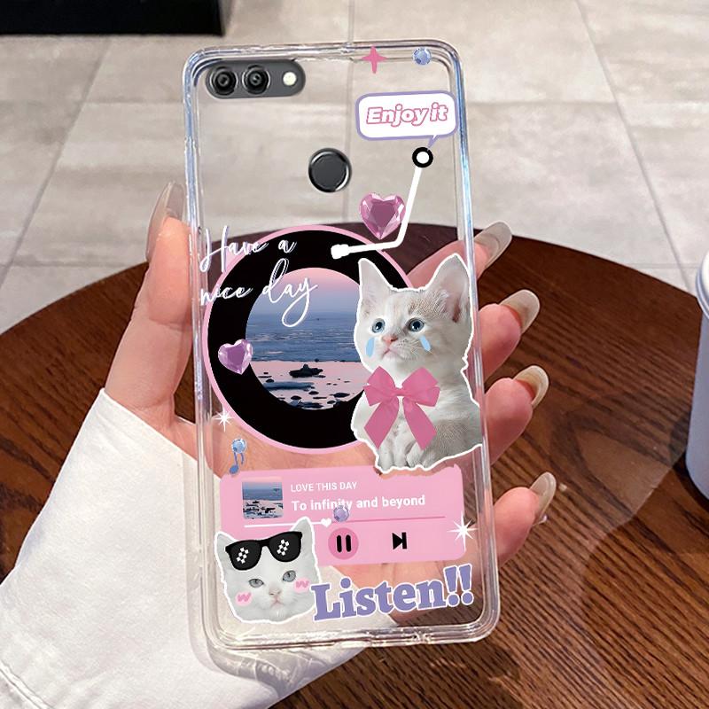 Jelly Casing For Huawei Y9 2018 / Enjoy 8 Plus Fundas Capa Clear Silicone Soft TPU Back Cover Cute Cat Rabbit Protective Case