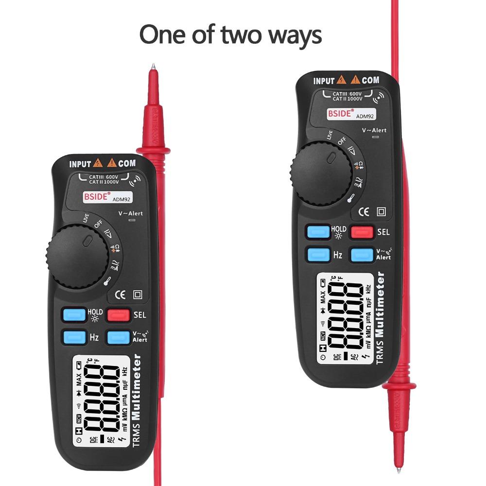 ADM92 Rms Digital  Multimeter Handheld True Auto Range 6000 Counts Trms Tester With Live Wire Check Temp Ncv Hz Ohm Diode