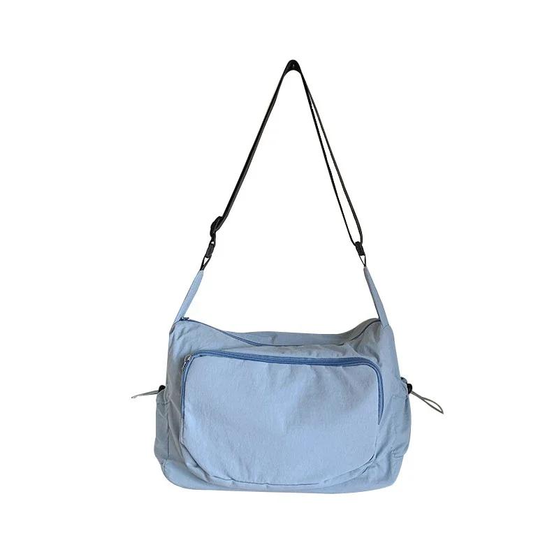 

Досуг Большая вместимость Твердый нейлон женские сумки через плечо Молодежная сумка через плечо Модная мягкая простая сумка-тоут синий