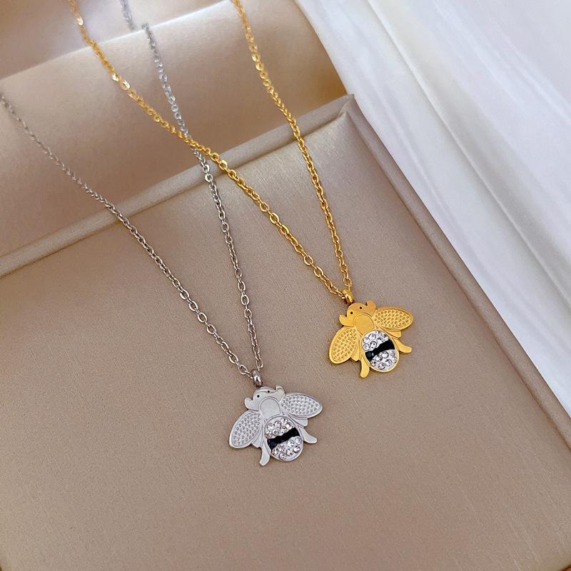 Compact Bee Minimalist Stove Real Gold Necklace Female Collarbone Chain With Jewelry