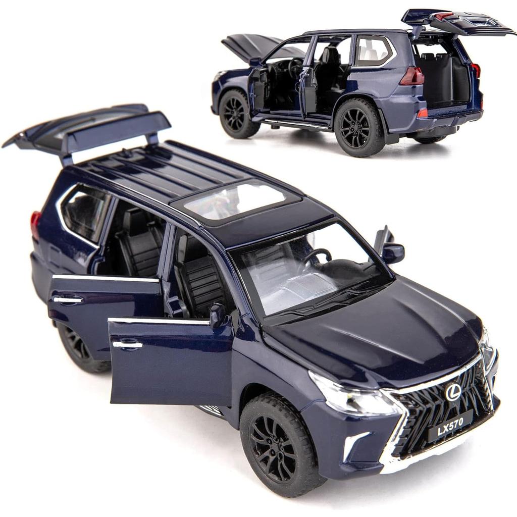 1/32 Scale Lexus LX570 Off-Road In Luxury SUV Model Car, Zinc Alloy Pull Back Toy Car with Sound and Light for Kids Boy Girl Gift