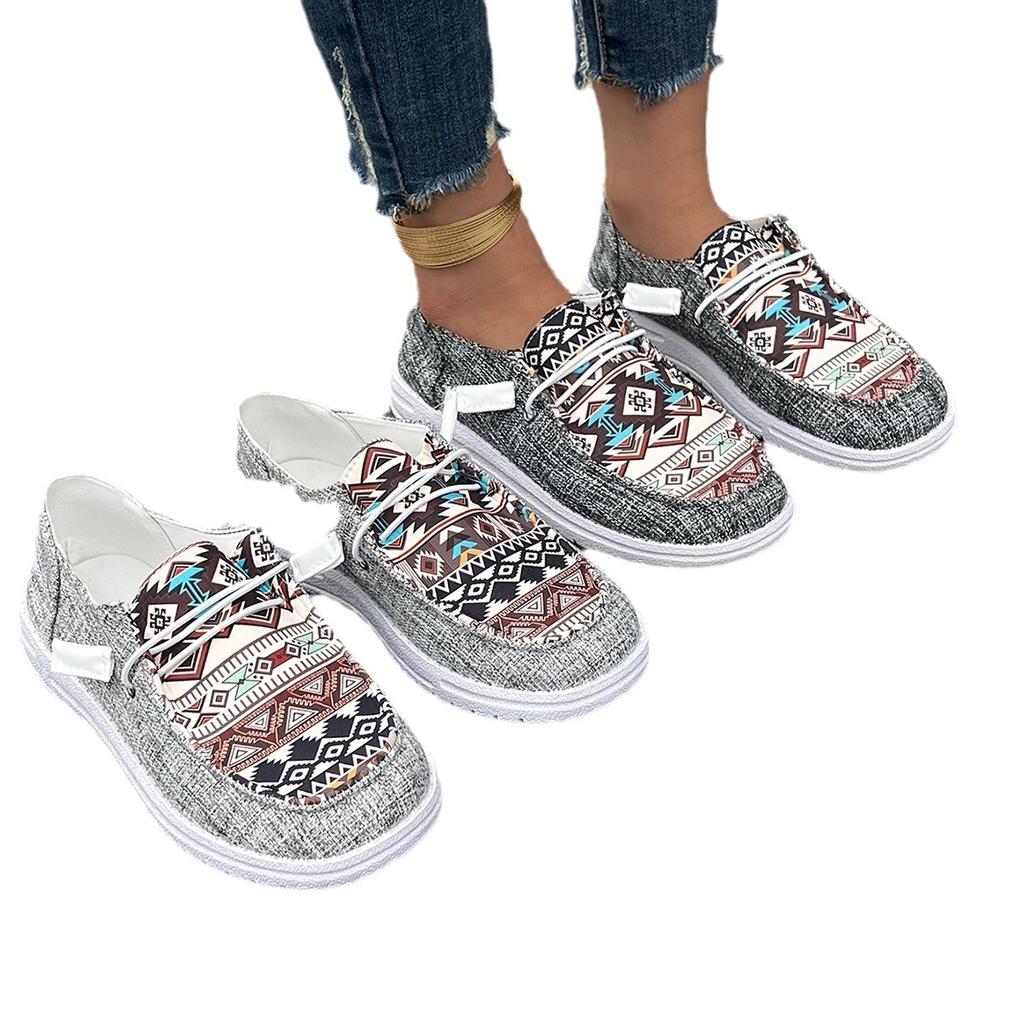 Spring Lace-up Canvas Loafers Women's Shoes Flat Casual Shoes Women's Canvas Shoes Mother Shoes