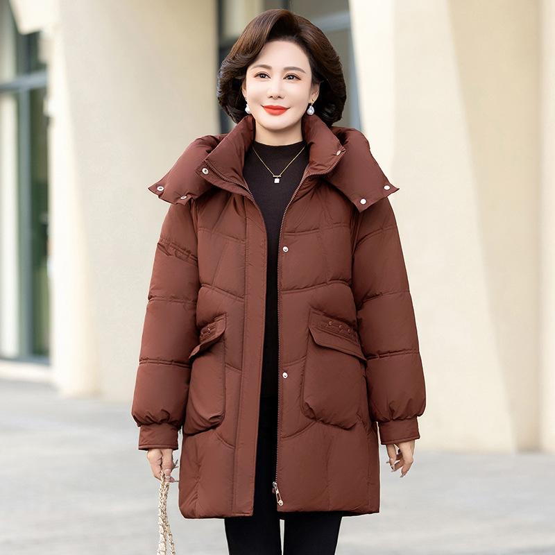 

2025 средней длины пуховик из хлопка женский зимняя одежда новый теплый холодостойкий стеганый жакет большого размера хлопковое пальто XL бордовый