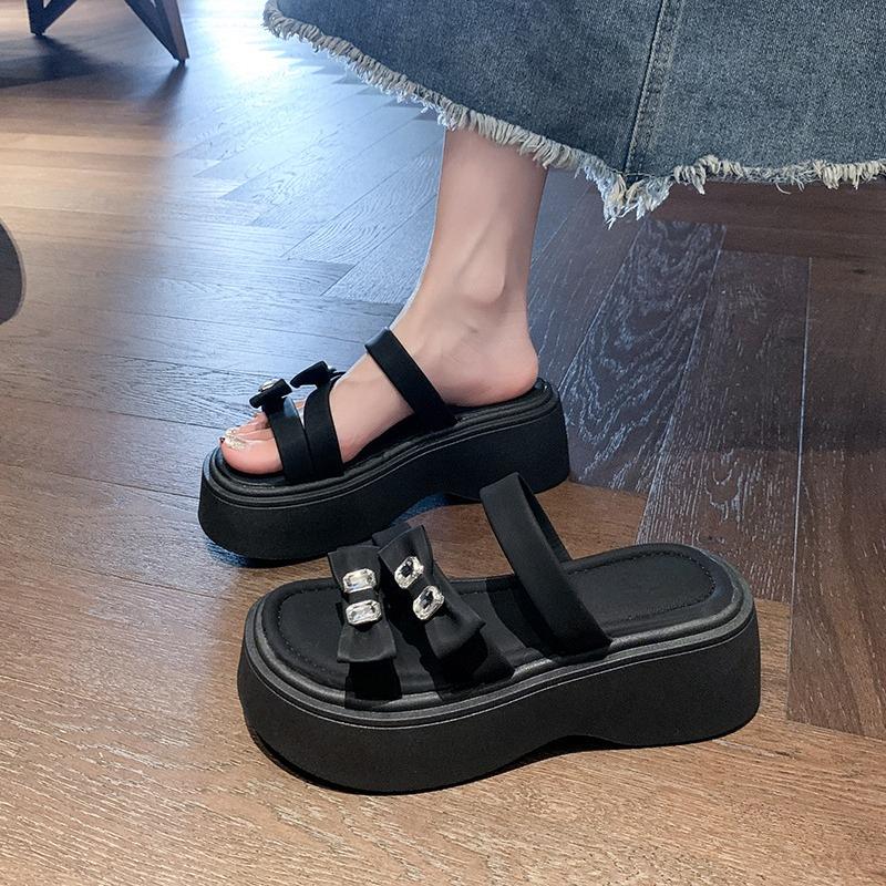 

Fashion Shoes Woman 2025 Slippers Casual Platform Butterfly-Knot Rubber Flip Flops Luxury Summer New Hawaiian Slides Female 35 чёрный