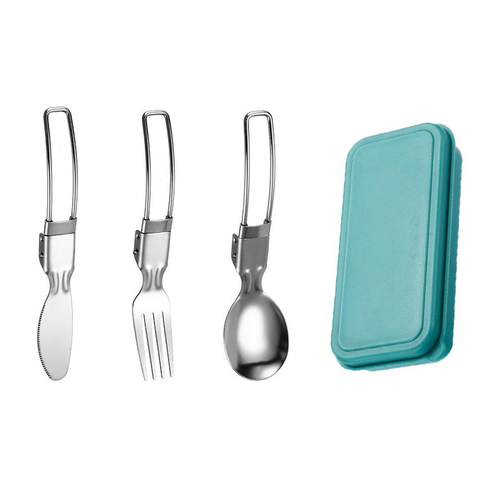 

1 Set Portable Travel Tableware Knife Fork Spoon Set Outdoor Travel Dinnerware Set Travel Utensil Box зелёный
