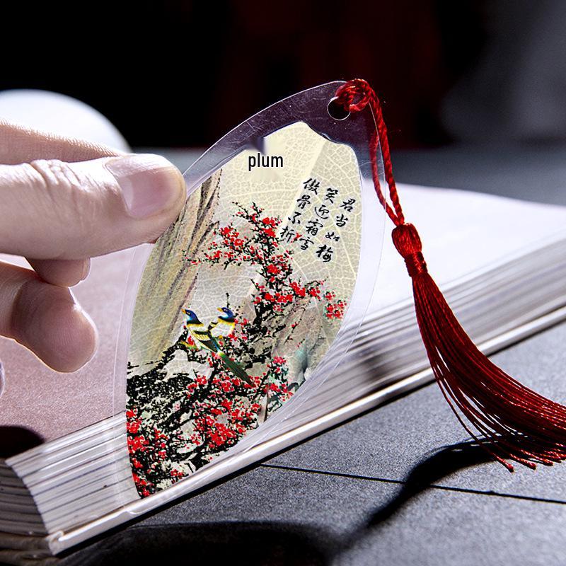 Chinese Style Leaf Vein Bookmark: Plum, Orchid, Bamboo, Chrysanthemum - Graduation Gift for Classmates or Girls