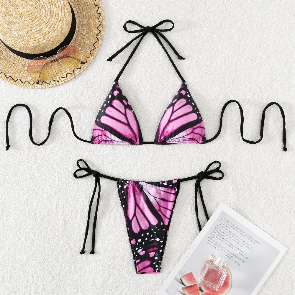 Butterfly Print Swimsuit Strappy Bikini Beach Women's Split Swimsuit