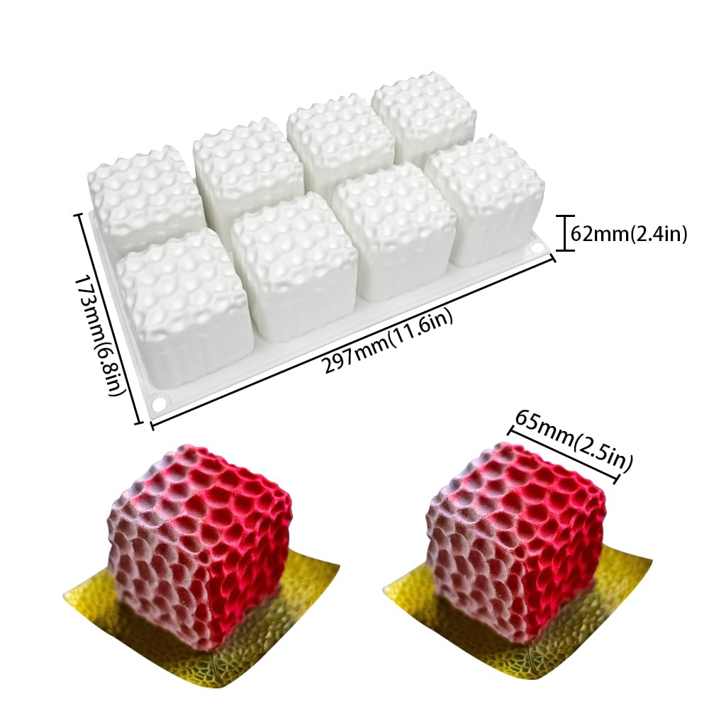 Silica Gel Mousse Cake Mold, Bakery Dessert Mousse DIY Chocolate Soap Candle Mold, 8-Cavity Cube Honeycomb