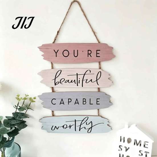 Children Room Wall Ornament Inspirational Wooden Hanging Sign, Motivational Quote Wood Plaque Decor, Study Decorative Sign Positive Saying Art