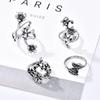 4 Pièces/Ensemble Bague Vigne Feuille Fleur Forêt Vintage Punk Sculptée Antique Bague Midi Doigt Femmes Anneaux Bohèmes Pour Hommes Bijoux Cadeaux