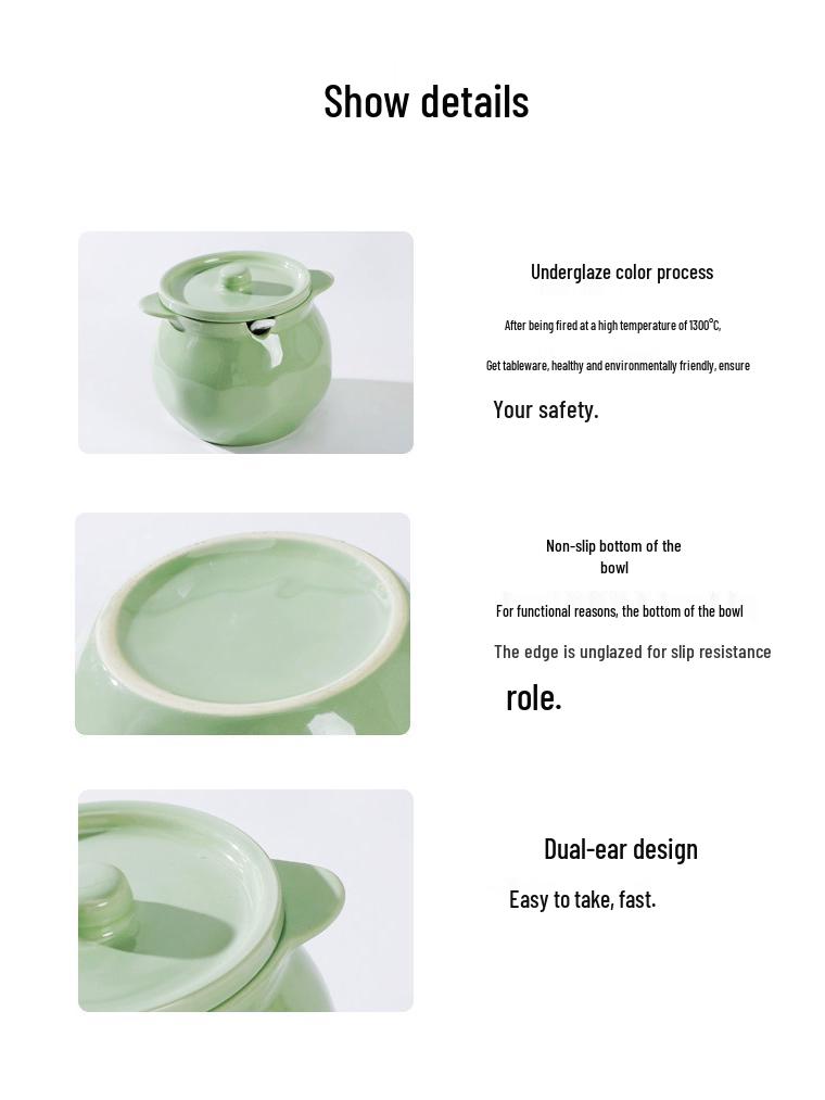 Double-eared Heat-resistant Ceramic Lard Jar with Lid, for Kitchen Oil and Chili Storage.
