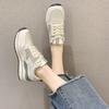 Women's  New Thick Sole Lightweight Breathable White Running Flats Spring Autumn Casual Shoes Thick Bottom Heightening