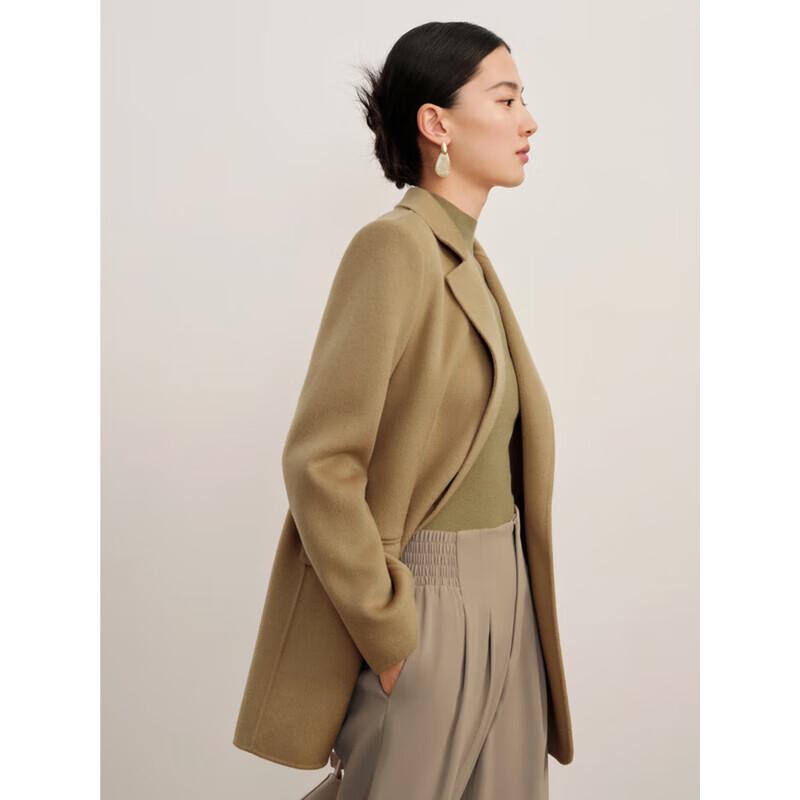 ANNAKOO Women's Padded Shoulder Notched Lapel Wool Overcoat