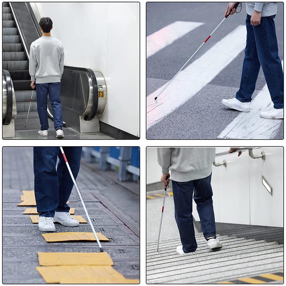 Aluminum Folding Cane with 4 Height Adjustments Reflective Strips Storage Bag for Elderly Visually Impaired Travel Safety