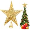 1Pc Metal Exquisite Gold Stamping Party Decoration Pentagram Decoration Christmas Christmas Tree Top Glitter Golden