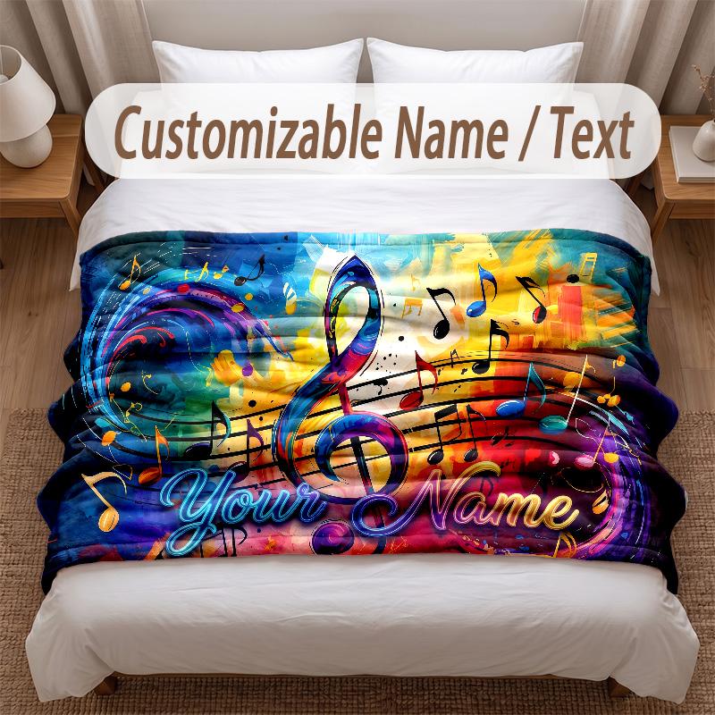 Music General Theme Soft Blanket Personalized Custom Name Text Print Warm Blanket Home Sofa Bedroom Decor