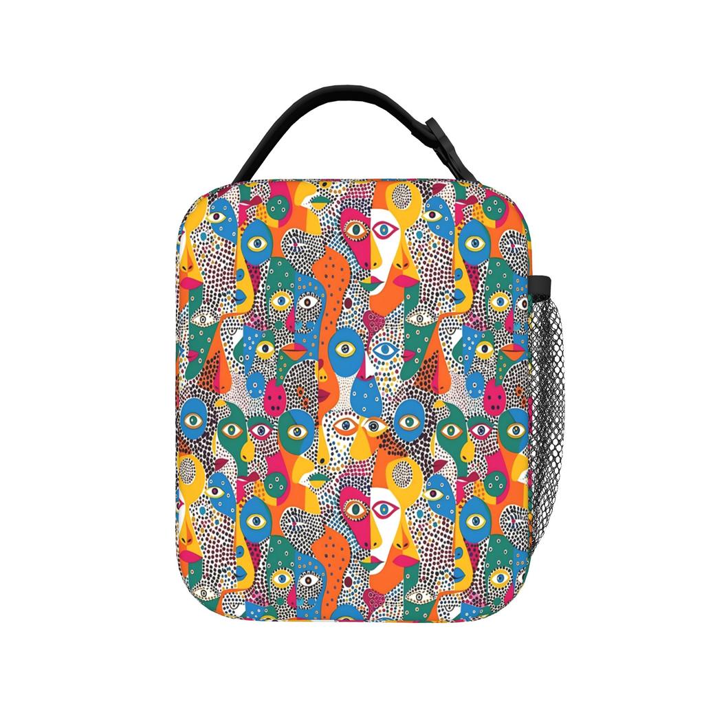 Yayoi Kusama Abstract Face Lunch Bag For Women Graphic Design Office Lunch Box Kawaii Portable Oxford Cooler Bag