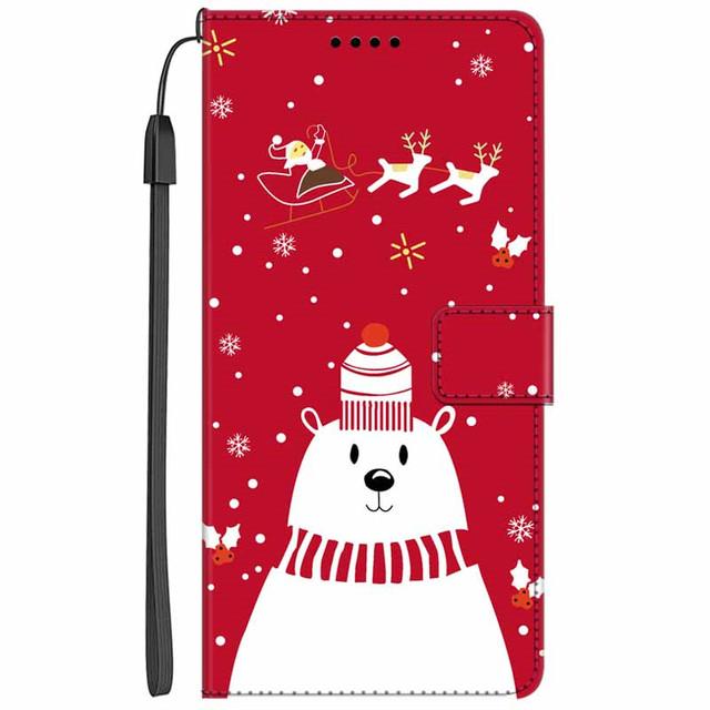 Christmas Flip Case For Motorola Moto G15 / G05 / E15 / G15 Power 4G Wallet Leather Cover With Lanyard Cartoon Wallet Phone Case