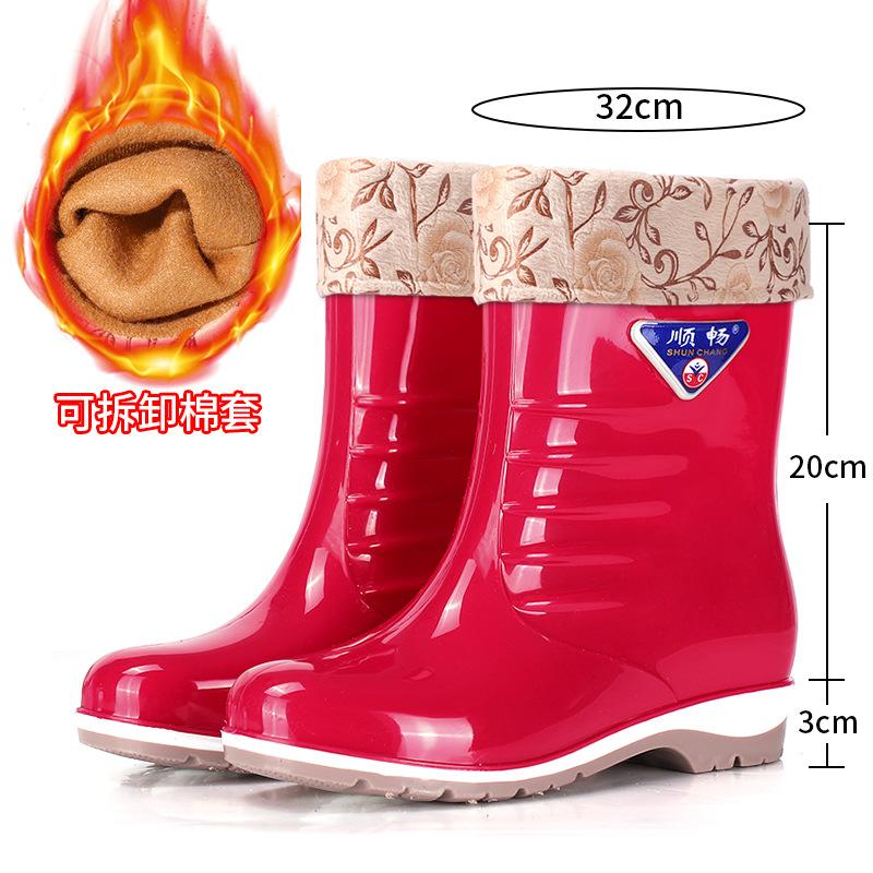 Frühlings- und Herbstmode Regenschuhe Mittellang und Kurz Damen-Gummistiefel Outdoor Ärmel Watschuhe Verdickt Mama Küche Gummischuhe Gartenschuhe