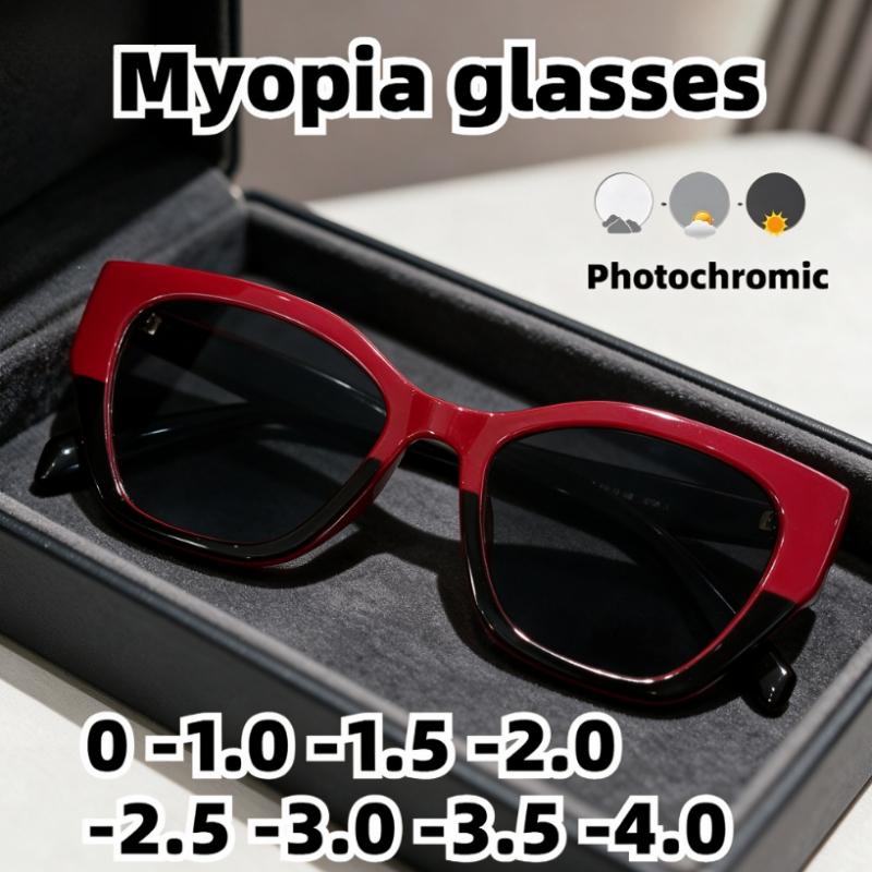 Stylish Cat Eye Photochromic Myopia Glasses for Women Men Large Frame Fashion Lightweight High End Eyeglasses Diopters 0 To -4.0