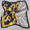 [BYSIFA] Blue Yellow Women Fashion Plaid Pattern 100% Silk Scarf Small Square Scarves Elegant Floral Ladies Hair Accessories