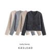 Kaslead New Arrival Women's Clothing Fashion Style Fashion All-Match Wool Sunken Stripe Round Neck Knitting Cardigan Outwear
