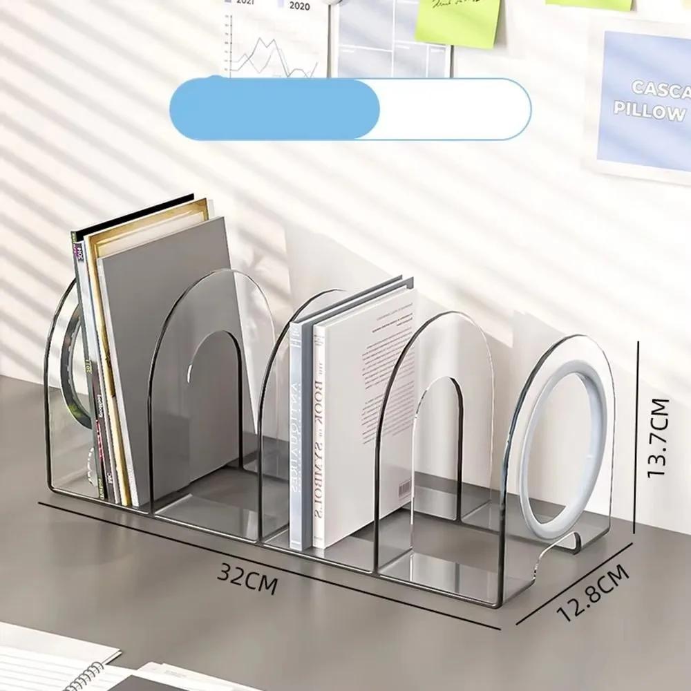 Bookshelf Book Holder Transparent Save Space Handle Bookends Desktop File Organizer Desk Storage Rack
