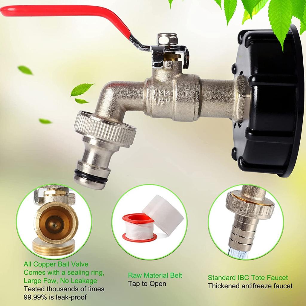 IBC Tote Adapter 12in Leakproof Brass Valve Coarse Thread for 275?330 Gallon Water Tank Garden