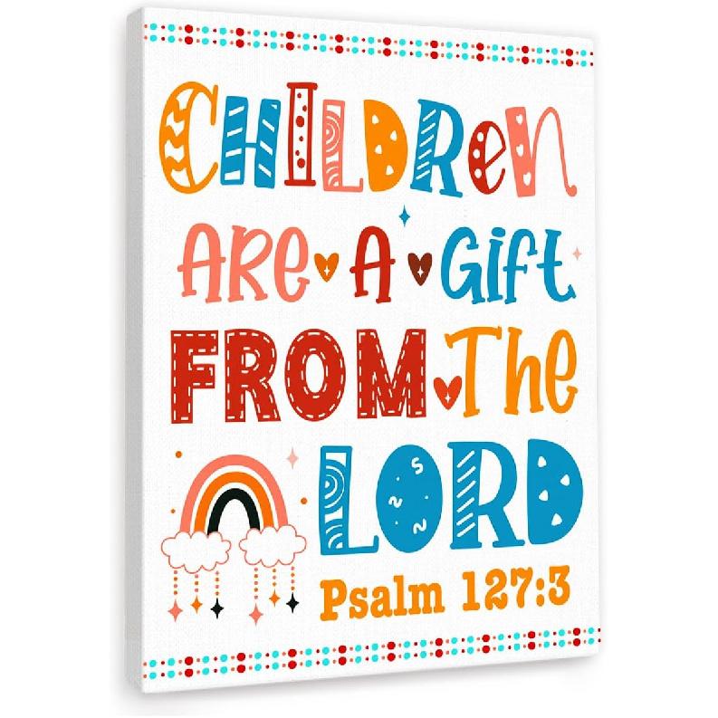 Christian Scripture Wall Art For Kids,The Lord Is With Me Psalm 118:6 pirational Bible Verse Canvas Framed Paintings Posters For Nursery Sunday