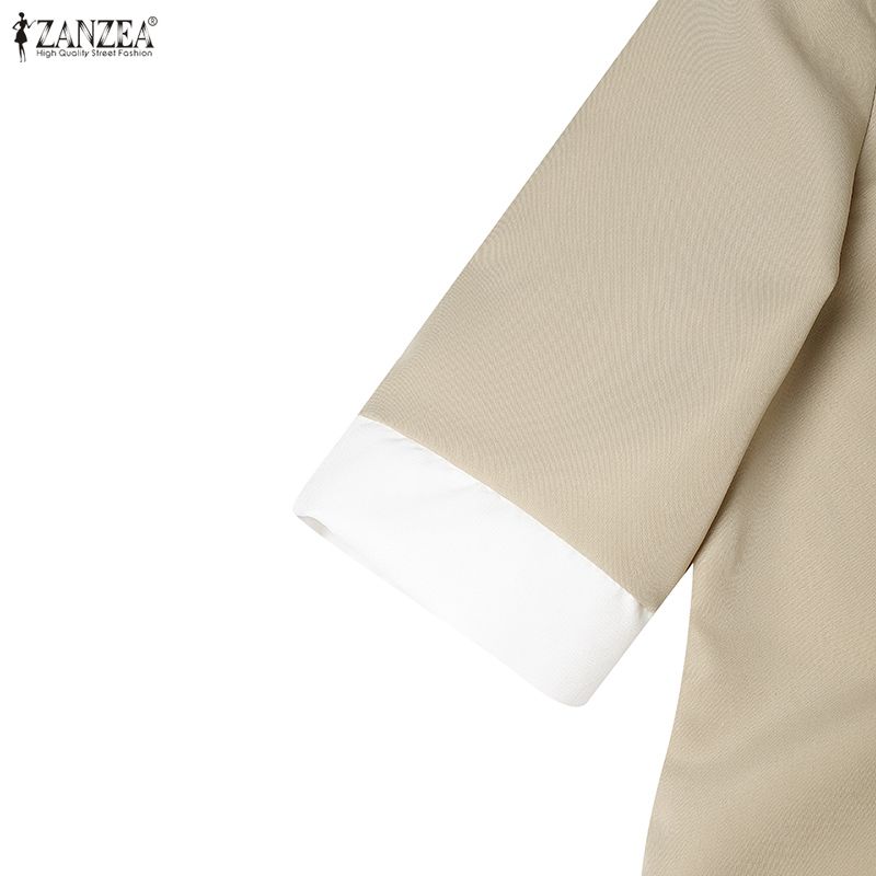 ZANZEA Women Turn Down Collar Summer Casual Short Sleeve Dress