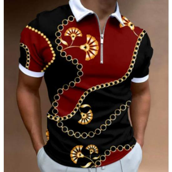 Pánské 3D polo tričko na zip s krátkým rukávem, s límečkem, pulovr, ležérní pánské oblečení, jeden kus