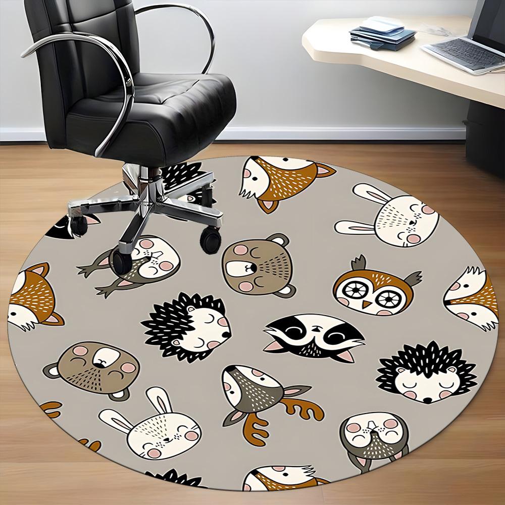 1pc woodland animals Office Round Area Rug, Under Office Chairs Bedroom Living Room Home Decor, Room Deco