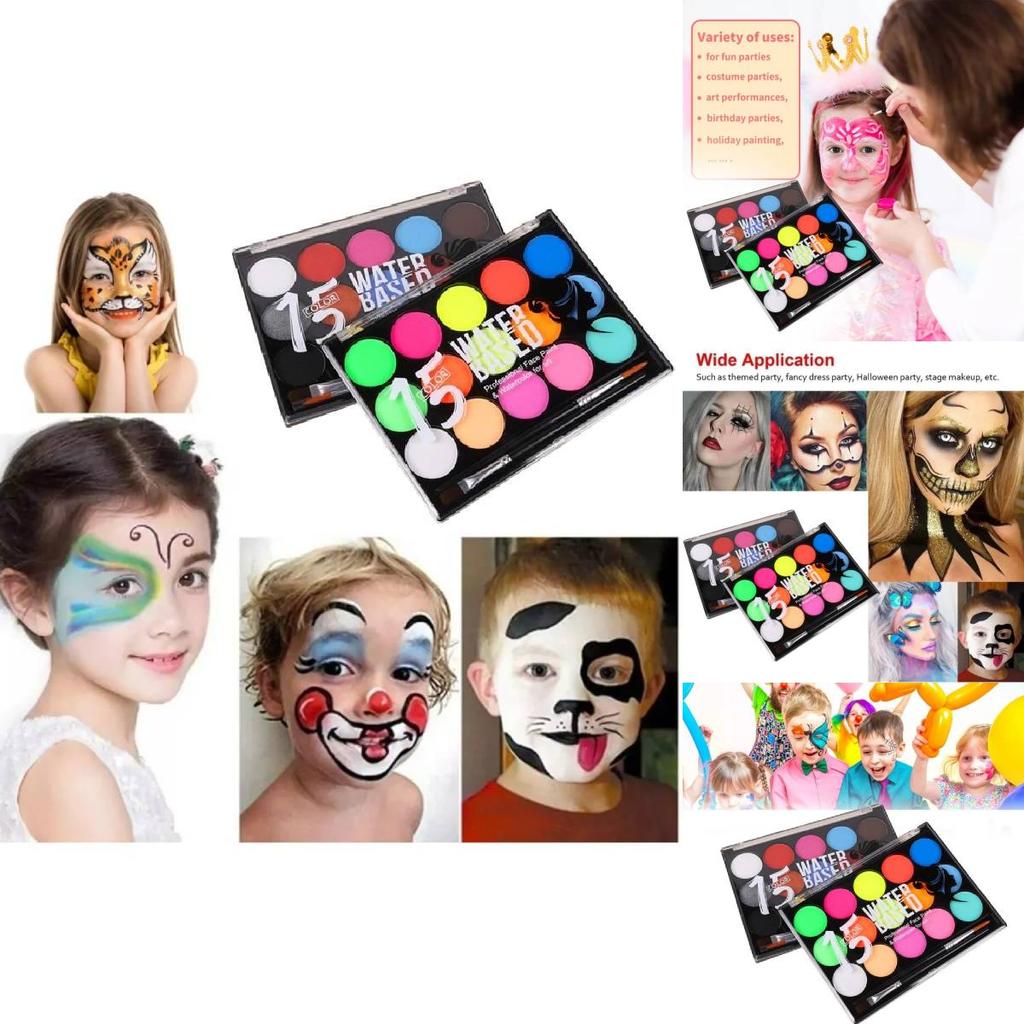 Vibrant 15 Color Face Paint Set For Kids Water-soluble Halloween Party Fun