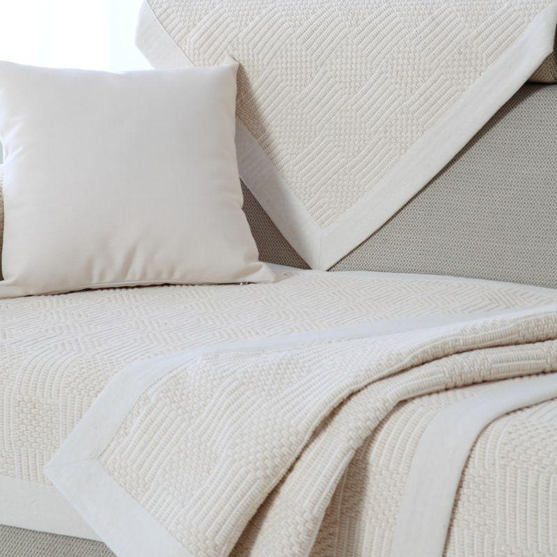 

Pure Color Sofa Cushion Creamy-white Fabric Leather Sofa Seat Cover Cover All Year Round Neutral Armrest Backrest Towel Non Slip Non-Dyed Creamy-white checkered edging 70 * 70cm