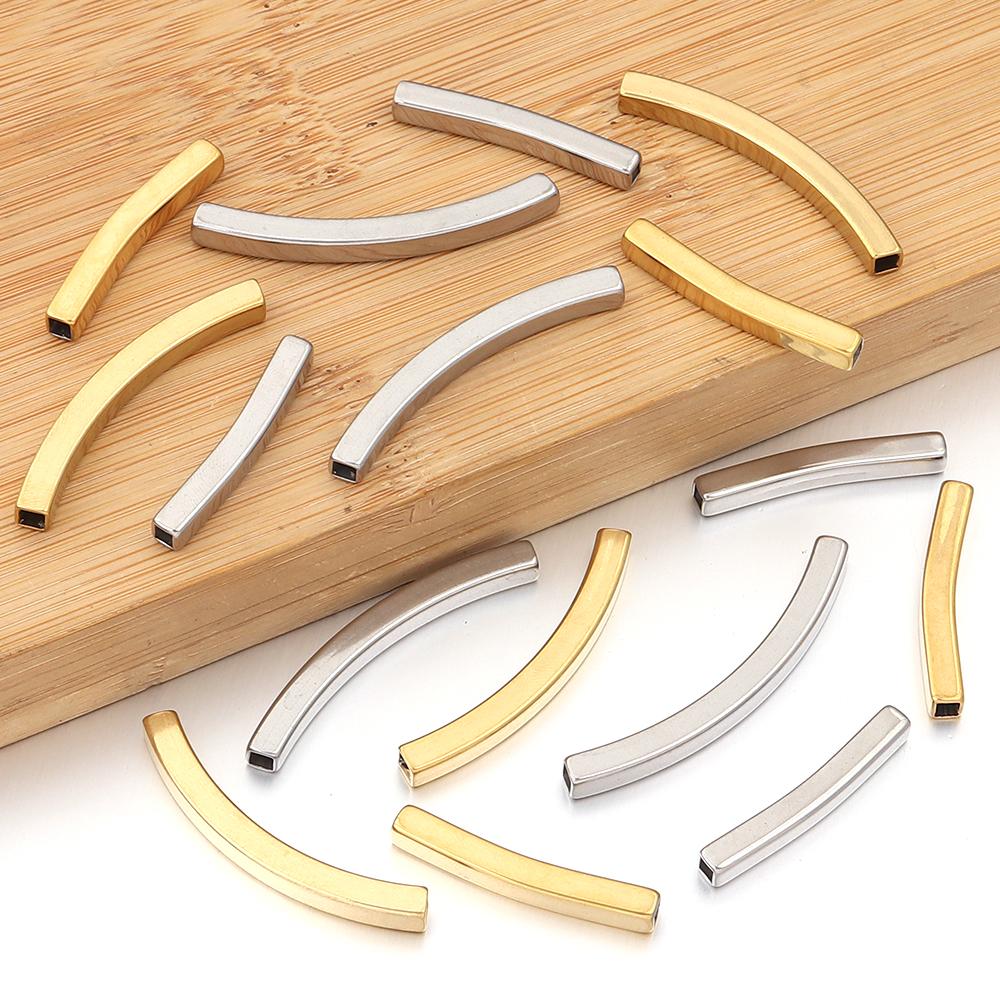 5-10pcs Square Stainless Steel Tube Spacer Beads Curved Tube Beads Loose Spacer Beads For Jewelry Making DIY Necklace Bracelets