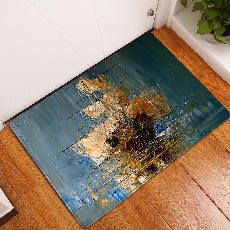 Oil Painting Floor Mat Bedroom Living Room Bathroom Rug Decoration Pastoral Print Door Mat Corridor Carpet