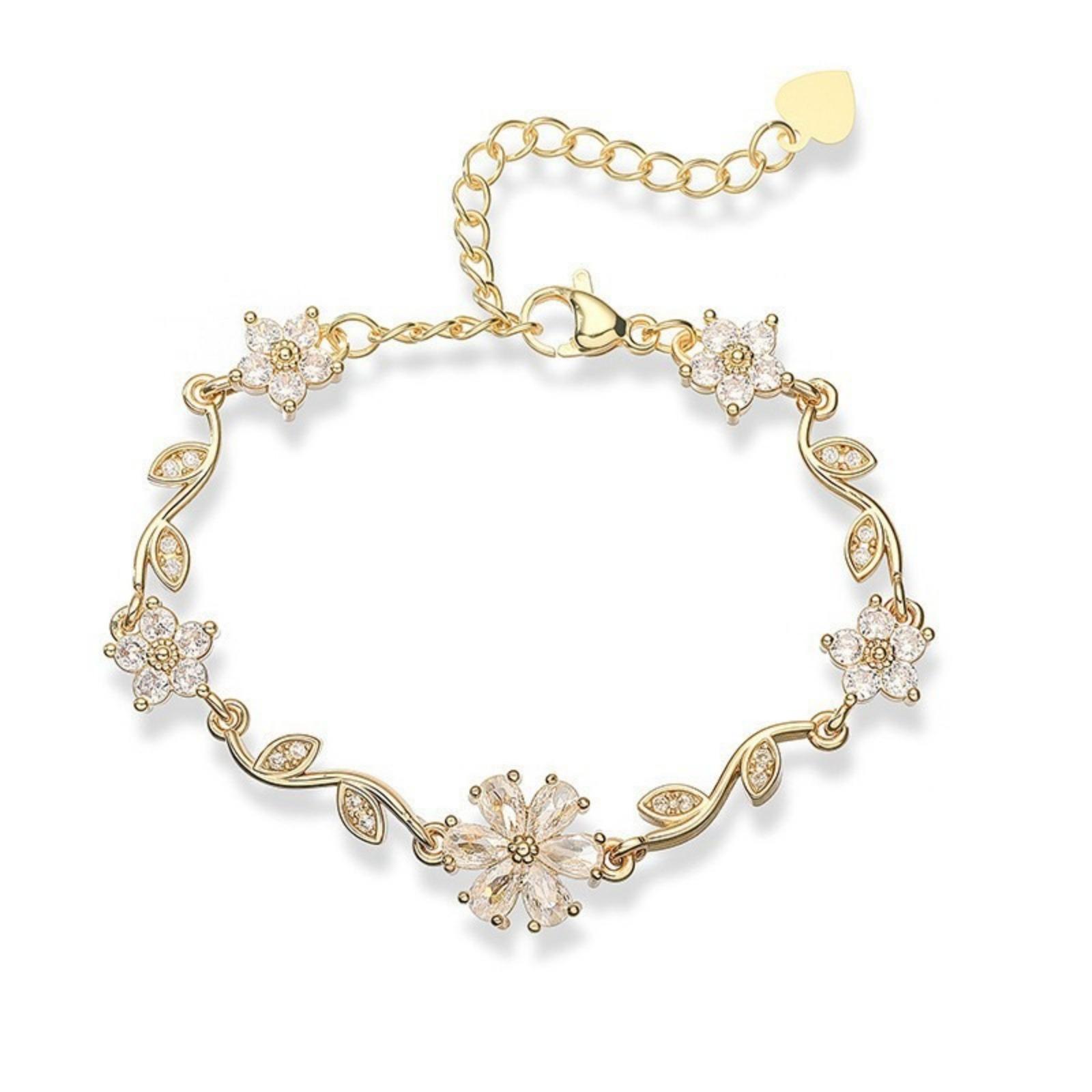 

1 Piece Flower Brass & Rhinestone Bracelets Multicolor Women s Pastoral Style Stylish Gift Jewelry 14cm(5.5 ) + 5cm(2 ) long білий