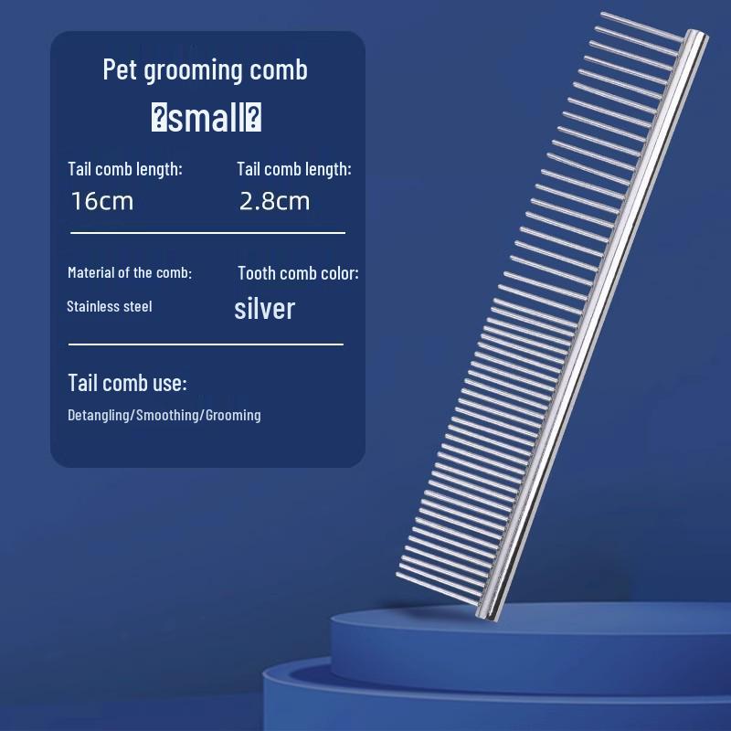 Pet Comb for Cats & Dogs - Fine Tooth Steel Grooming Comb for Knots and Straight Hair
