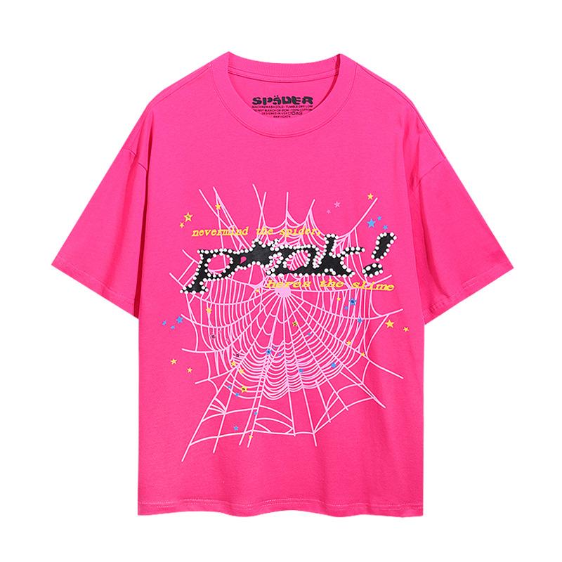 Sp5der hip hop singer Young Thug same foam letter 555555 couple T-shirt Pink short sleeve tee