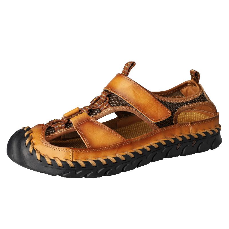Sommersandalen aus Leder für den Außenbereich, für Herren, Strandschuhe, luxuriöse, atmungsaktive Freizeitsandalen für Herren, Watschuhe, rutschfeste Komfort-Hausschuhe
