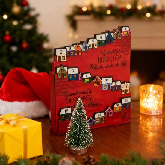 Yousheng Wooden Castle Advent Calendar 24 Days Count Down To Christmas Calendar for Kid Adult Holiday Tabletop Decoration for Home Party Decor
