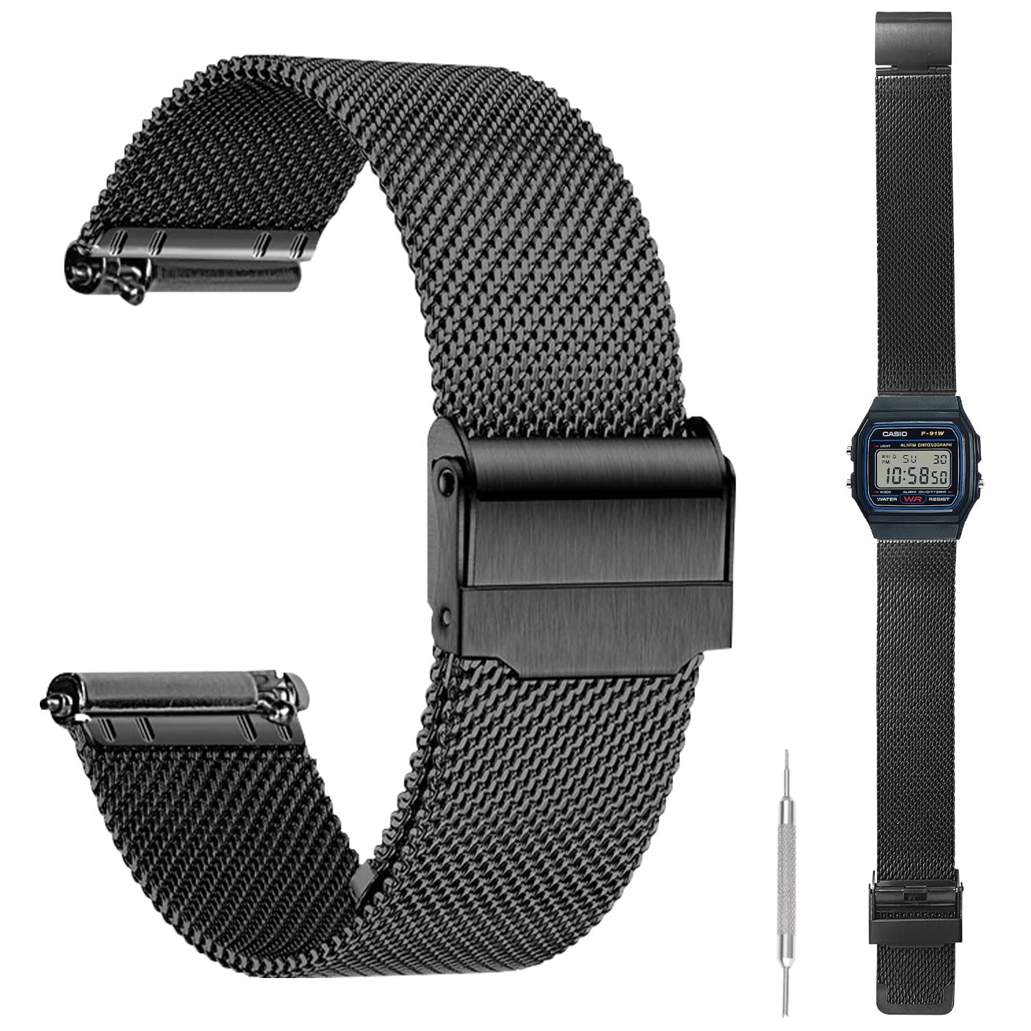 

[HVUYAL] Сменная металлическая ремешок для часов CASIO F-91W, Легко устанавливается и снимается, Регулируемая длина, Устойчив к ржавчине, Унисекс, Включает пружинные штифты