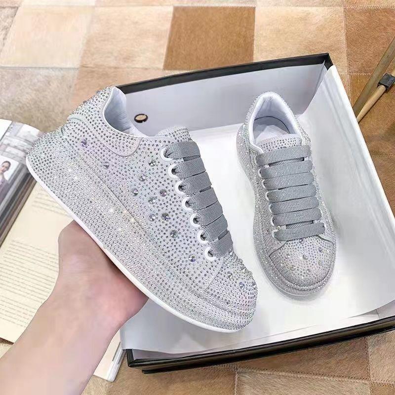 100 man diamond white shoes women's thick-soled rhinestone leather sports leisure belt diamond single shoes