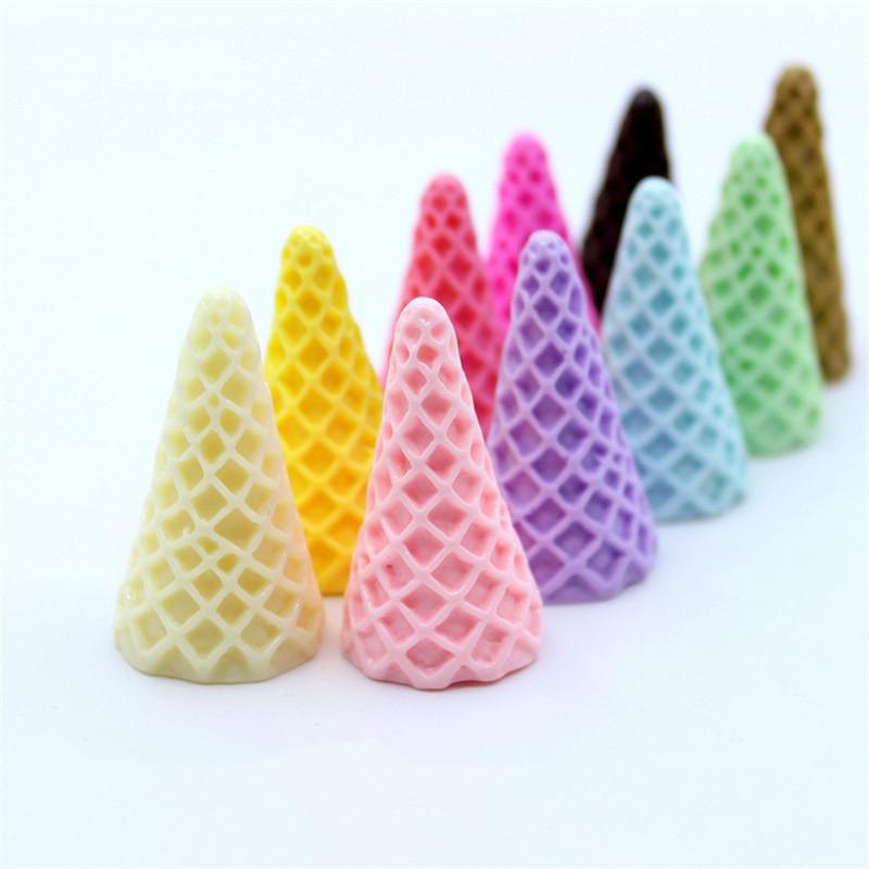 6pcs 20*37mm Cute 3D Resin Ice Cream Cone Base Simulation Miniature Food Art Flatback Cabochon DIY Craft Decoration