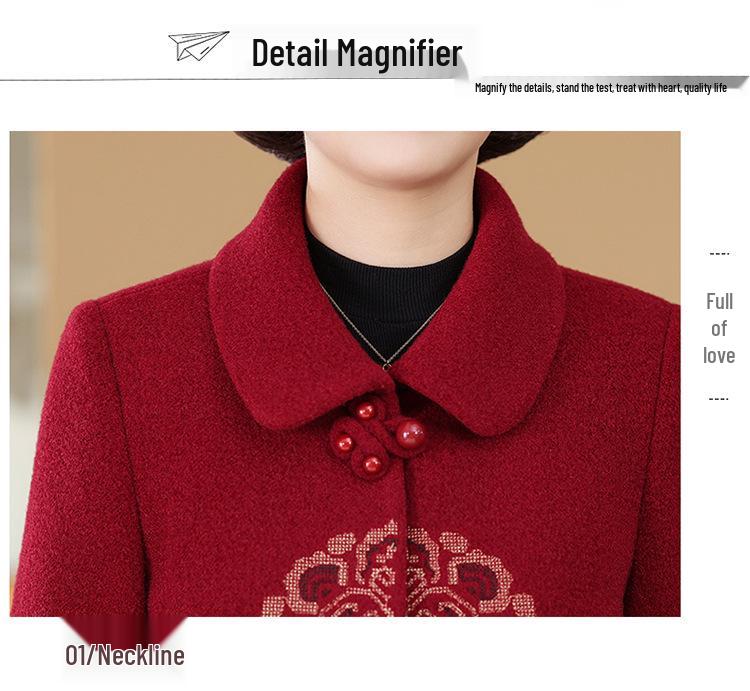 Mom's 2026 Winter Wool Coat - Mother-in-law's Formal Wear for Weddings, Autumn & Winter Style for Middle-aged and Elderly Women