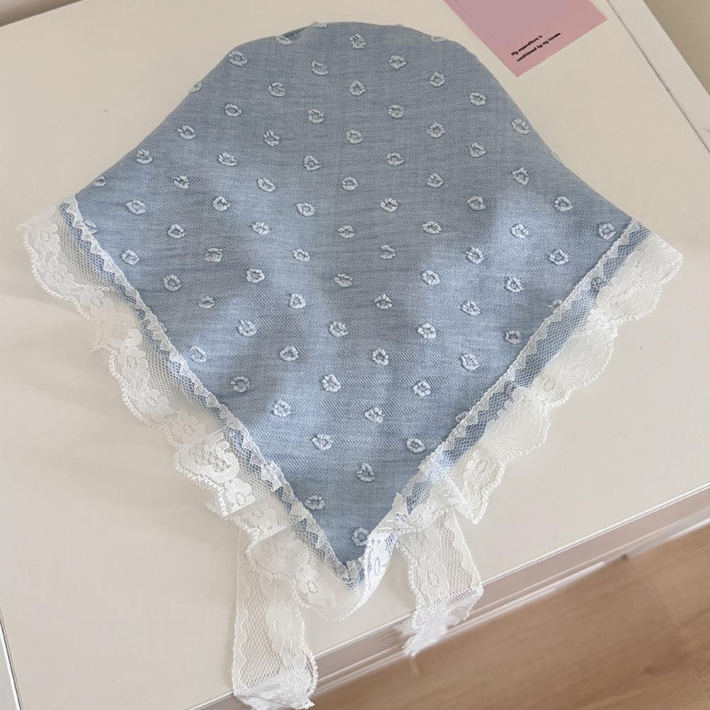 Korean Bowknot Hair Scarf Triangle Blue Neck Scarf Soft Hair Wrap Pastoral Style Hair Bandanas for Women Girls Hair Accesories