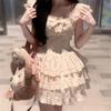 Sweet floral square neck dress women's summer new Korean version slimming temperament Japanese puffy skirt