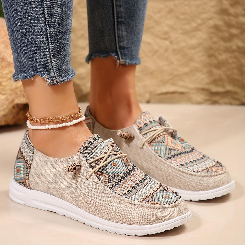 New Outdoor Comfortable Ethnic Style Printed Casual Large Women's Casual Single Shoes Buddha Beads Women's Casual Shoes